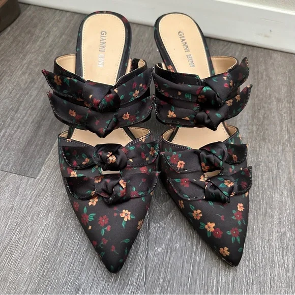 NWOB Gianni Bini silk floral bow details mule slip on heels - Picture 2 of 5